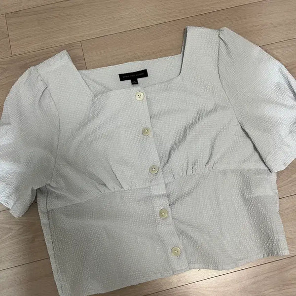 [BUNJANG] SPAO White Tweed Puff Sleeve Crop Blouse / 스파오 화이트 트위드 퍼프 소매 크롭 블라우스