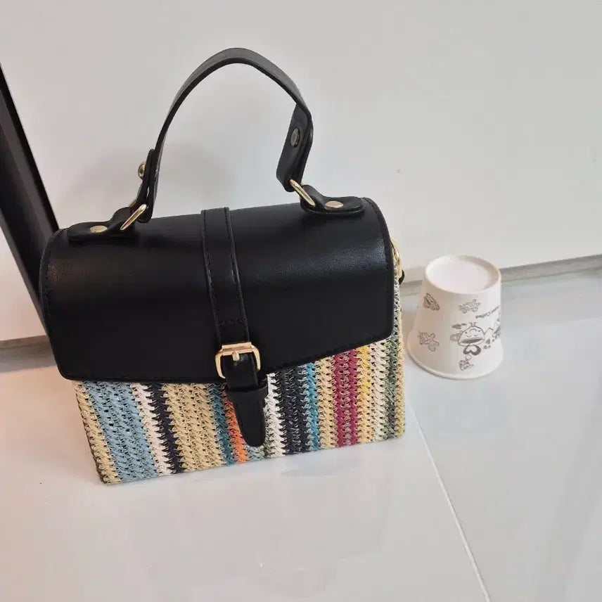 [BUNJANG] Modern Rattan Combination Shoulder Bag / 모던한 라탄 콤비 숄더백(새상품)