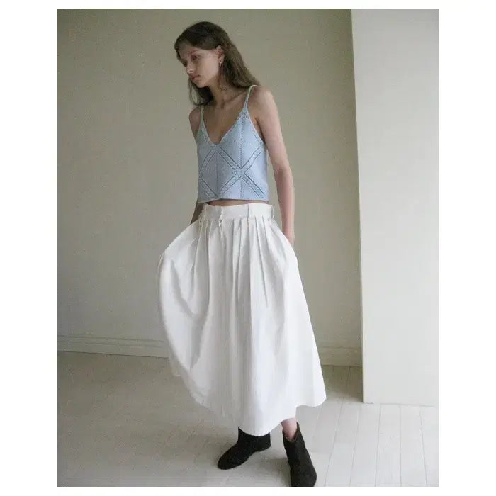 [BUNJANG] Smooth Mood Cotton Pintuck Flare Long Skirt Ivory S / 스무드무드 코튼 핀턱 플레어 아이보리 롱 스커트 S