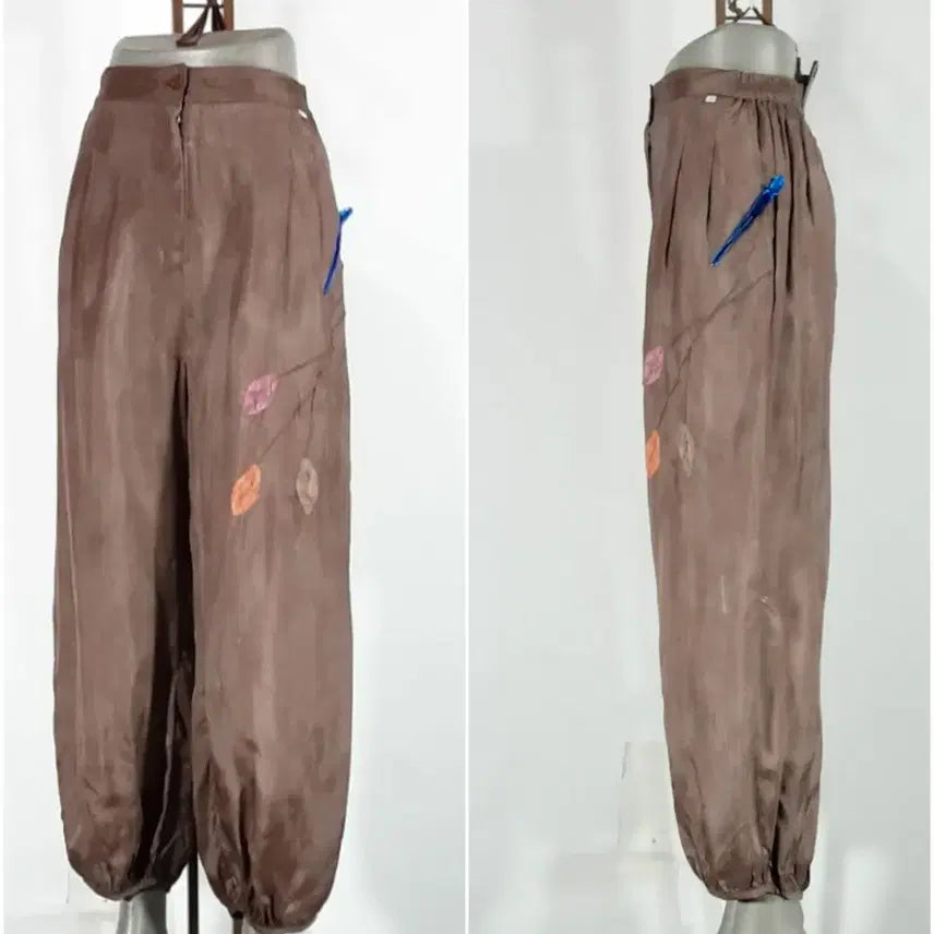 [BUNJANG] Women's Rayon Gaucho Pants with Leaf Quilt Decoration, Fits 28-34 Inch Waist, 90cm Length / 인견계량바지 / 나뭇잎퀼트장식/28~34인치까지/기장90