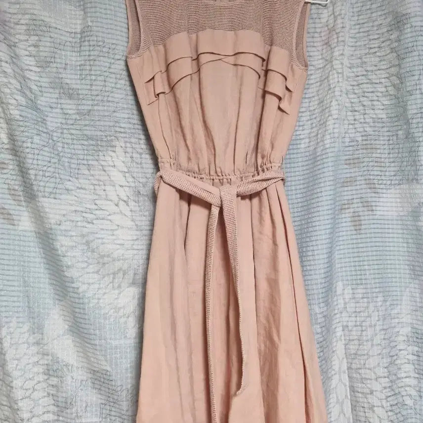 [BUNJANG] Apricot Sleeveless Midi Dress with Belt / 살구핑크색 민소매 원피스 벨트 포함