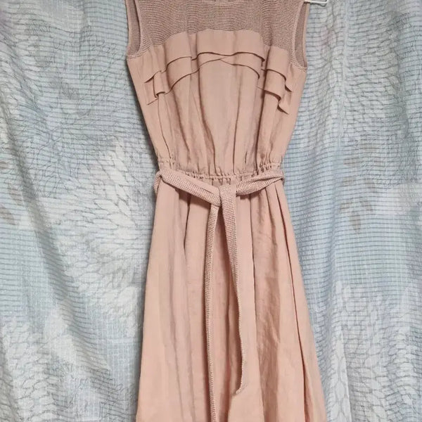 [BUNJANG] Apricot Sleeveless Midi Dress with Belt / 살구핑크색 민소매 원피스 벨트 포함