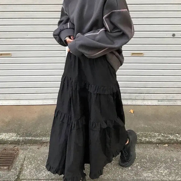 [BUNJANG] Black Pleated Long Skirt / 블랙 플리치 롱 스커트