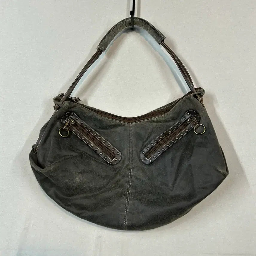 [BUNJANG] Vintage Suede Leather Shoulder Bag Olive / 빈티지 스웨이드 레더 숄더백 올리브
