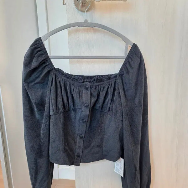 [BUNJANG] 8seconds Black Velvet Blouse M / 에잇세컨즈 블랙 벨벳 블라우스 M (새상품)