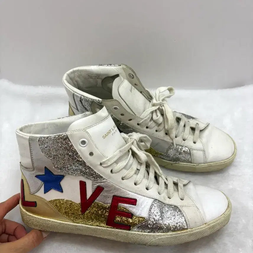 [BUNJANG] Saint Laurent White Glitter 'LOVE' Sneakers Size 41 / 정품) 생로랑 화이트 글리터 스니커즈 41사이즈