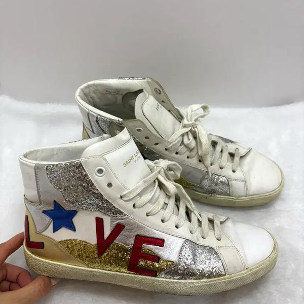 [BUNJANG] Saint Laurent White Glitter 'LOVE' Sneakers Size 41 / 정품) 생로랑 화이트 글리터 스니커즈 41사이즈