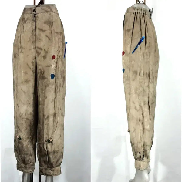 [BUNJANG] Natural Dye Linen Trousers with Leaf Quilt Detail / 인견계량바지   /쪽염 /나뭇잎퀼트장식/28~34인치/기장95