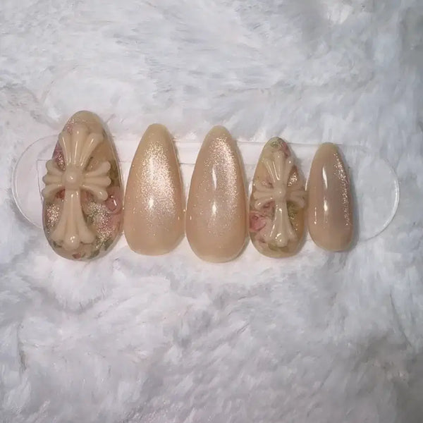 [BUNJANG] Chrome Hearts Rose Magnetic Gel Nail Tips / 크롬하츠 장미 자석젤 네일