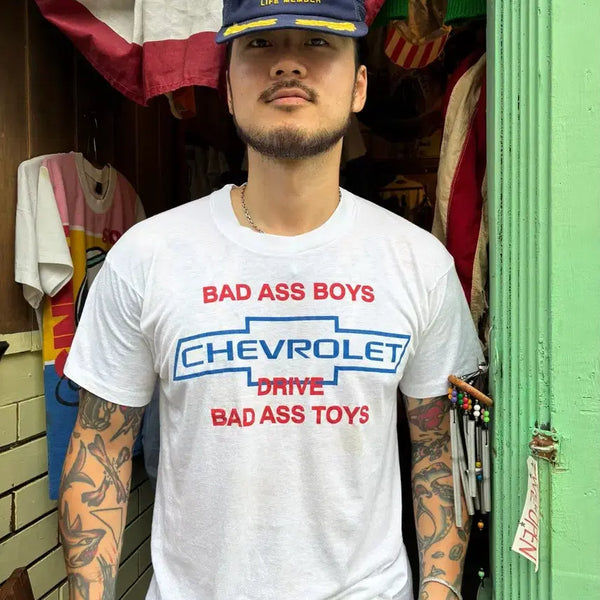 [BUNJANG] 1990s Chevrolet 'Bad Ass Boys Drive Bad Ass Toys' Graphic T-Shirt Made in USA / 90s Chevrolet Vintage T-Shirt Made in USA