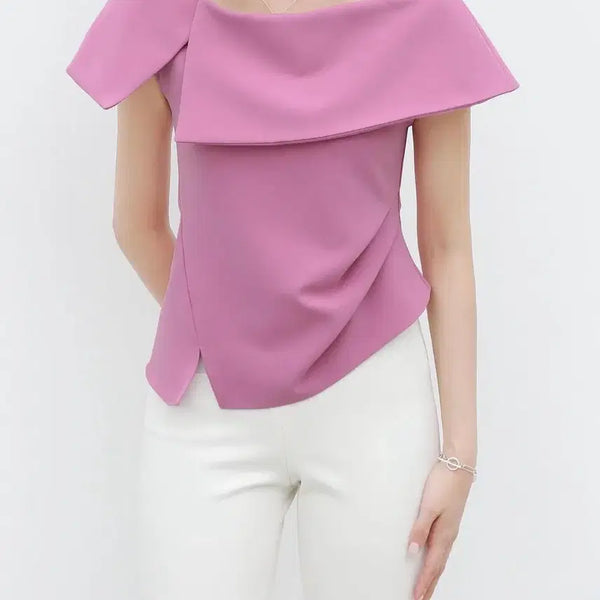 [BUNJANG] BEYOND THE DREAM Drape Pink Off-Shoulder Pintuck Blouse XS / 비아드젠 드레이프 핑크 오프숄더 핀턱 블라우스 xs