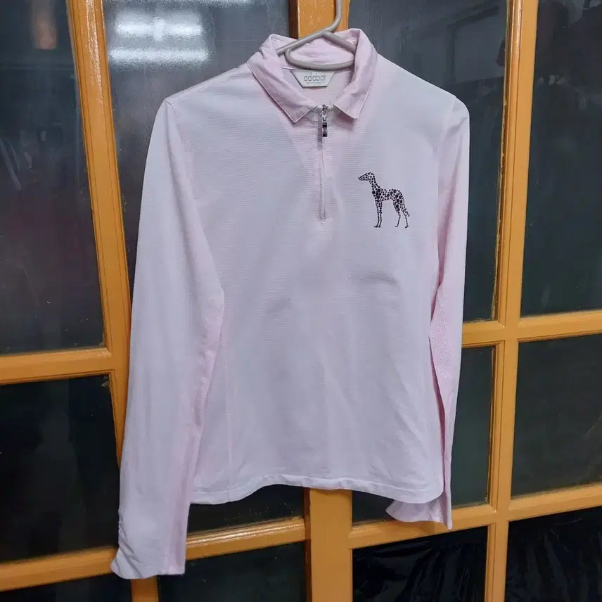 [BUNJANG] Adabat Women's Zip-Up T-Shirt Pink Dog Embroidery Size 66 / 아다바트 여성66 긴팔