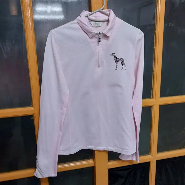 [BUNJANG] Adabat Women's Zip-Up T-Shirt Pink Dog Embroidery Size 66 / 아다바트 여성66 긴팔