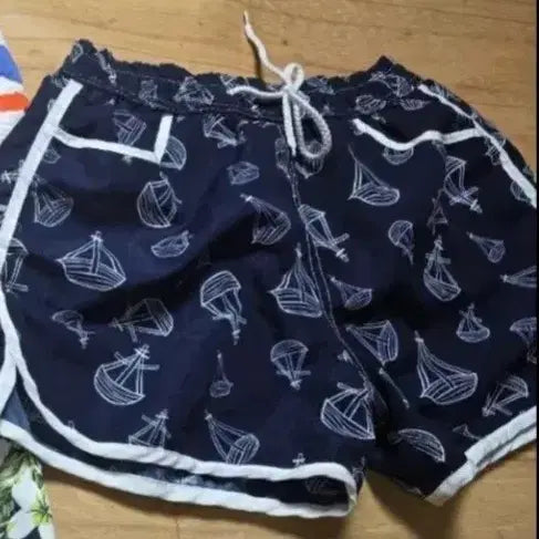 [BUNJANG] Women's Boat Pattern Swim Shorts Navy / 여자90 보트 패턴 반바지 네이비 수영복