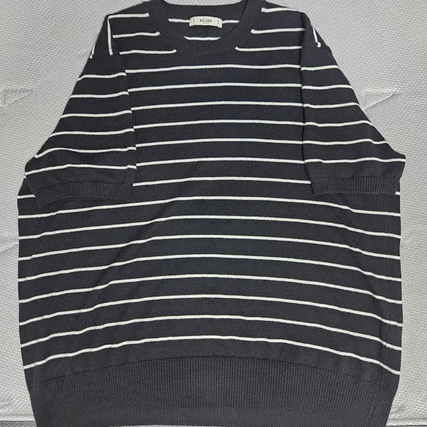 [BUNJANG] Bellie Awning Stripe Half Knit Black L / 벨리에 어닝 스트라이프 하프니트 블랙 L