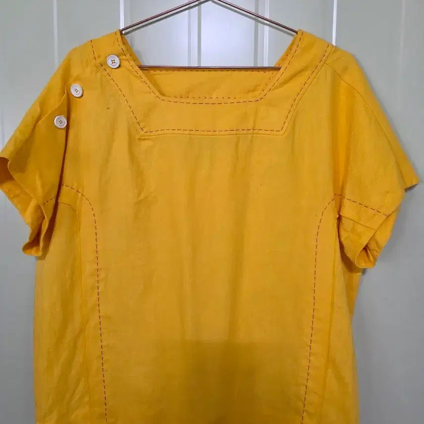 [BUNJANG] Lucky Chouette Yellow Short Sleeve Blouse Size 66 / 럭키슈에뜨 옐로우 반팔 블라우스 66