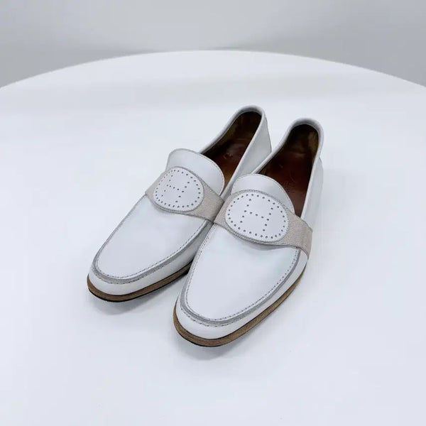 [BUNJANG] Hermes H Logo Leather Loafers White Size 250 / [A급/250] 에르메스 H로고 레더 로퍼 화이트