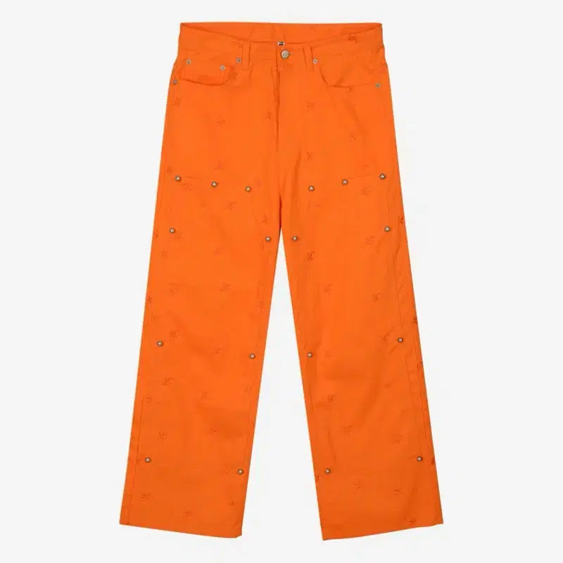 [BUNJANG] Wesken Logo Embroidered Studded Pants Orange / 웨스켄 로고 자수 스터드 팬츠 바지 오렌지 3