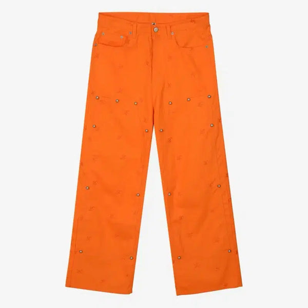 [BUNJANG] Wesken Logo Embroidered Studded Pants Orange / 웨스켄 로고 자수 스터드 팬츠 바지 오렌지 3