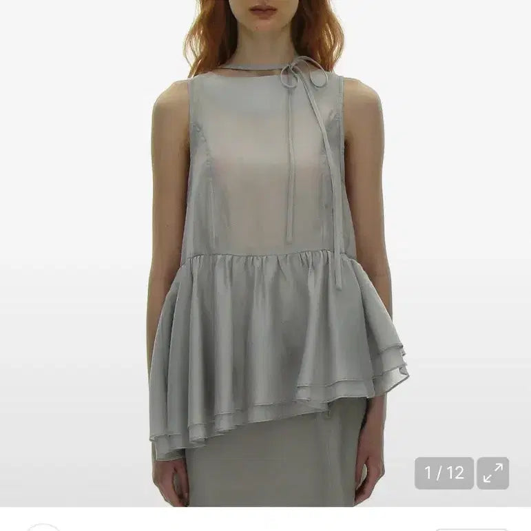 [BUNJANG] Partamento Woman Tie Neck Frill Blouse Light Gray / 파르티멘토우먼 타이넥 프릴 블라우스 라이트 그레이