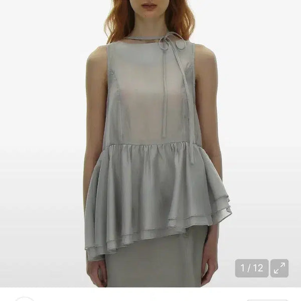 [BUNJANG] Partamento Woman Tie Neck Frill Blouse Light Gray / 파르티멘토우먼 타이넥 프릴 블라우스 라이트 그레이