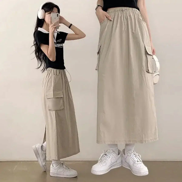 [BUNJANG] Cargo Long Skirt Beige / 카고 롱 스커트 베이지