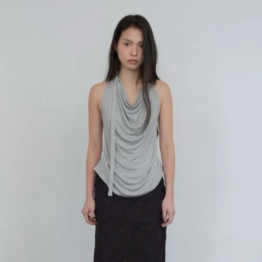 [BUNJANG] PPB Halterneck Drape Sleeveless Top Melange Grey / ppb 피피비 홀터넥 드레이프 슬리브리스 멜란지그레이