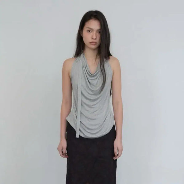 [BUNJANG] PPB Halterneck Drape Sleeveless Top Melange Grey / ppb 피피비 홀터넥 드레이프 슬리브리스 멜란지그레이