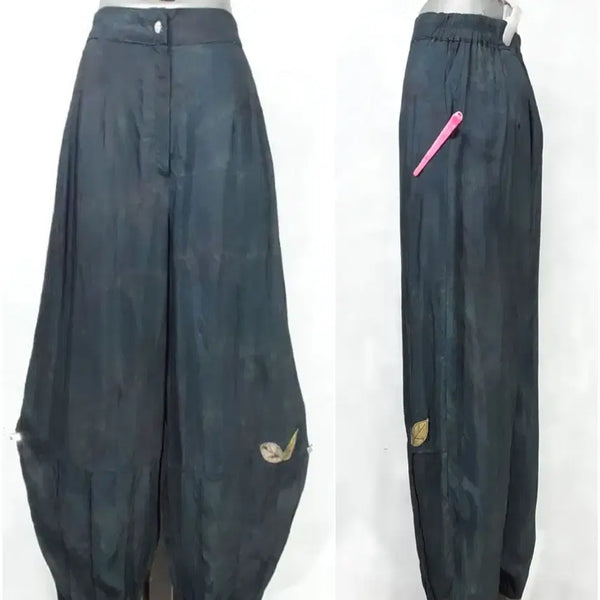 [BUNJANG] Natural Dyed Linen Pants with Quilt Detail / 공방/인견바지 /항아리바지 / 쪽나염/ 접이박음 퀼트장식/28~36인치까지 /기장92