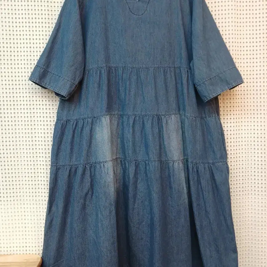 [BUNJANG] Blue Denim Ruffle Dress Free Size / 청 데님 캉캉 원피스 free