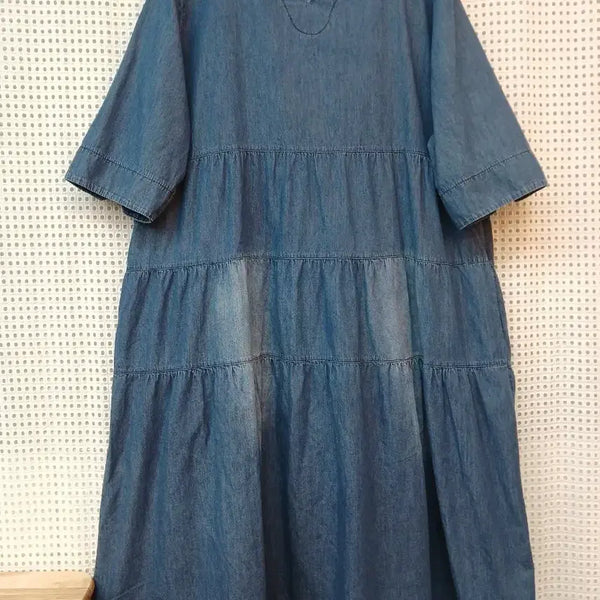 [BUNJANG] Blue Denim Ruffle Dress Free Size / 청 데님 캉캉 원피스 free