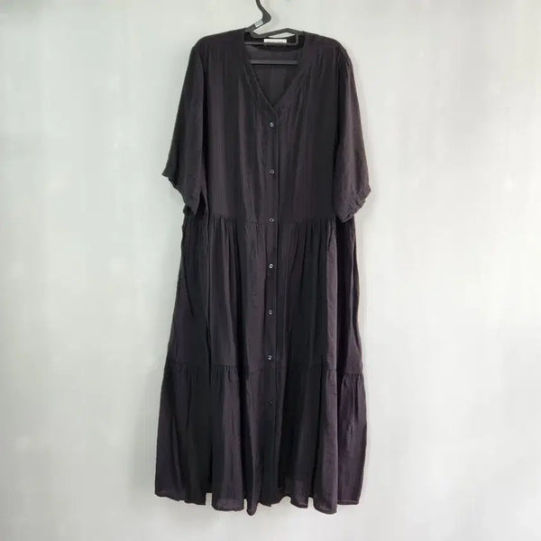 [BUNJANG] Topgirl Black Long Sleeve V-Neck Ruffle Maxi Dress / 1272 탑걸 블랙 롱 원피스 반팔 브이넥 캉캉 원피스