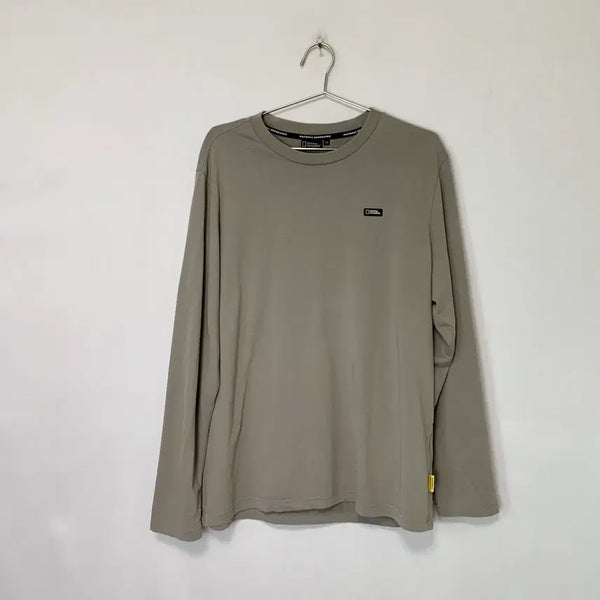 [BUNJANG] National Geographic Basic Long Sleeve T-Shirt Khaki Grey Beige XXL / 내셔널지오그래픽 기본 긴팔 티셔츠 롱슬리브 카키 그레이 베이지 남성 XXL