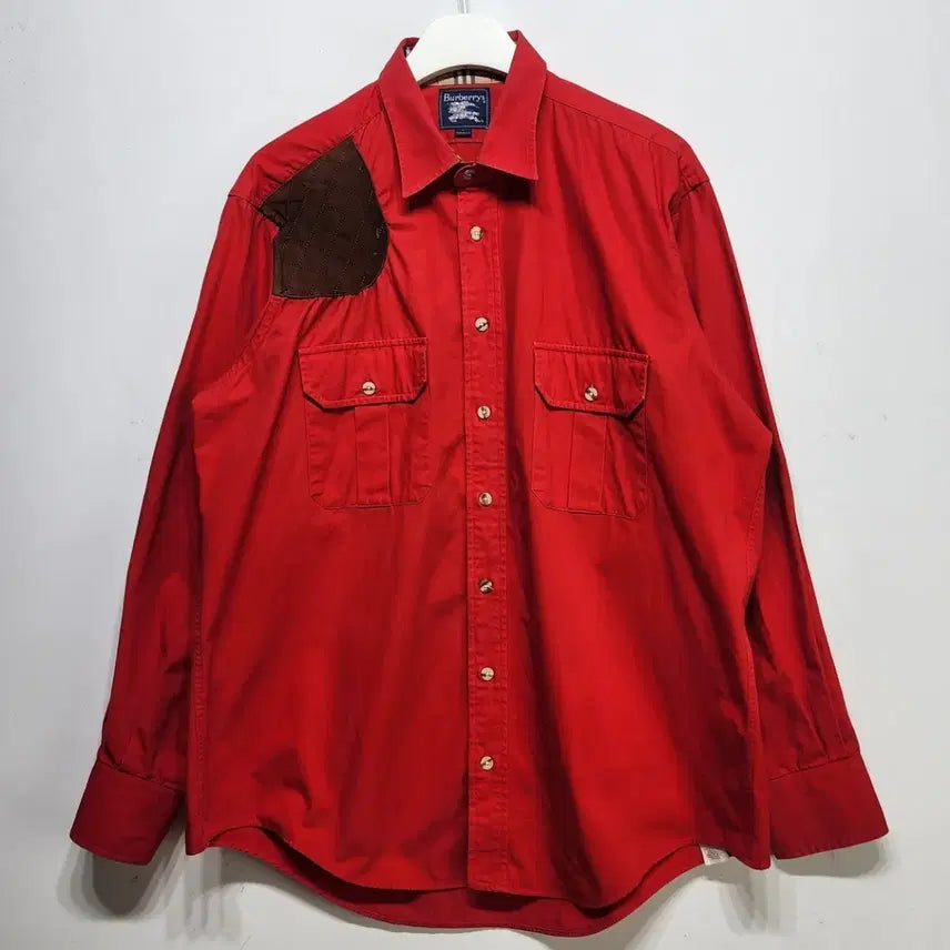 [BUNJANG] Burberry 90's Vintage Red Hunting Work Shirt L / 버버리 BURBERRY 90'S 빈티지 헌팅 워크 셔츠 레드 L