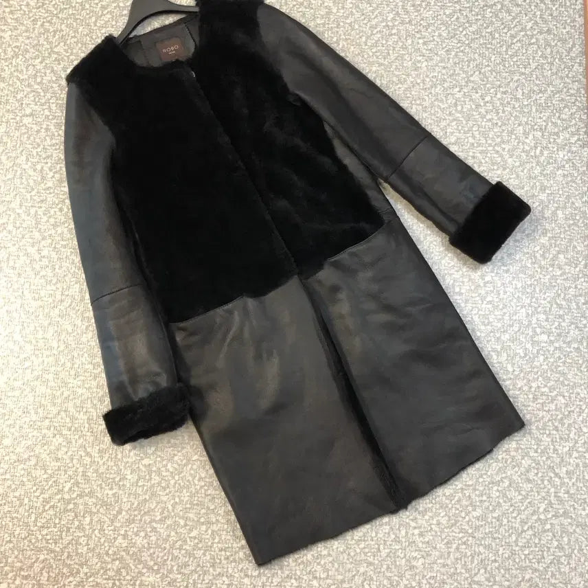 [BUNJANG] Robe Real Genuine Leather & Wool Shearling Biker Jacket (Black, Size 44-55) / 로보 리얼 양가죽&양모 무스탕 노카라 라운드 블랙 검정 천연 44-55