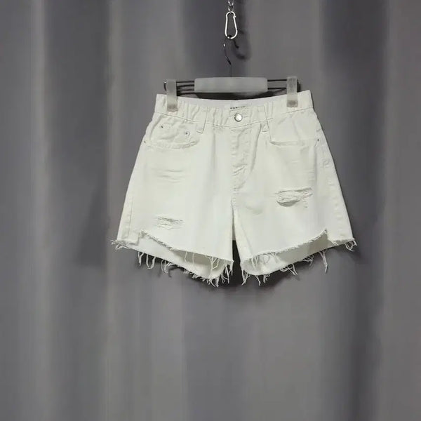 [BUNJANG] White Distressed Denim Shorts / 화이트 데미지 숏팬츠