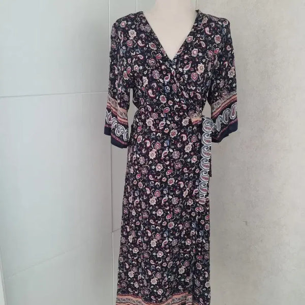 [BUNJANG] Wrap Dress Navy Floral Pattern Size 55 / 55 랩 원피스