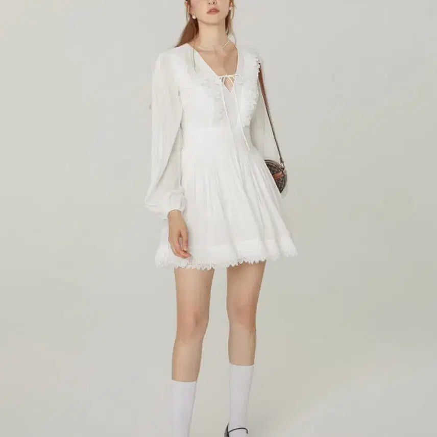 [BUNJANG] Sincethen Lace Ribbon Fringe White Mini Dress S / sincethen 신스덴 레이스 리본 프린지 화이트 원피스 S 김혜윤 착용