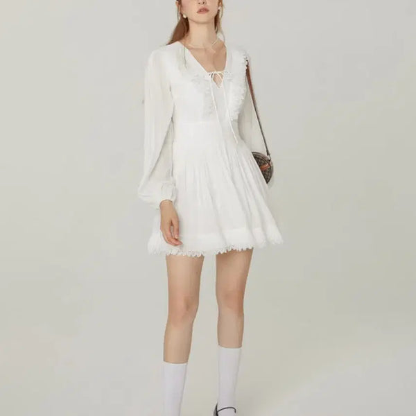 [BUNJANG] Sincethen Lace Ribbon Fringe White Mini Dress S / sincethen 신스덴 레이스 리본 프린지 화이트 원피스 S 김혜윤 착용