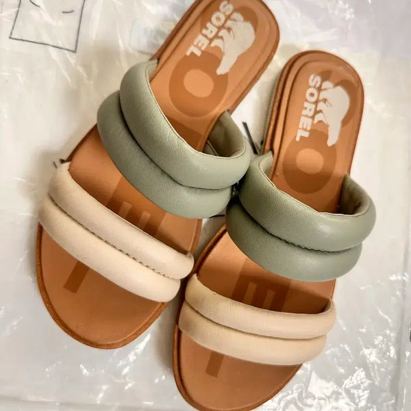 [BUNJANG] Sorel Mule Leather Sandals Beige/Green Size 6 / 소렐 뮬 가죽 샌들 베이지/그린 미국구매 6사이즈