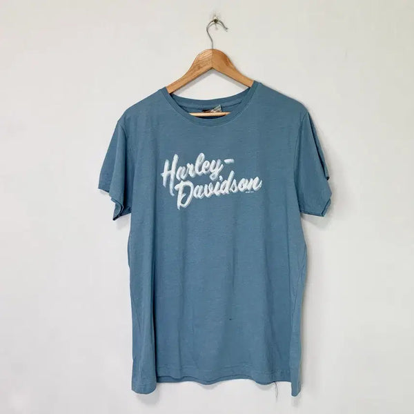 [BUNJANG] Harley-Davidson Printing Y2K Short Sleeve T-Shirt Sky Blue XL / 할리데이비슨 프린팅 y2k 반팔티 소라 스카이블루 티셔츠 남녀공용 XL