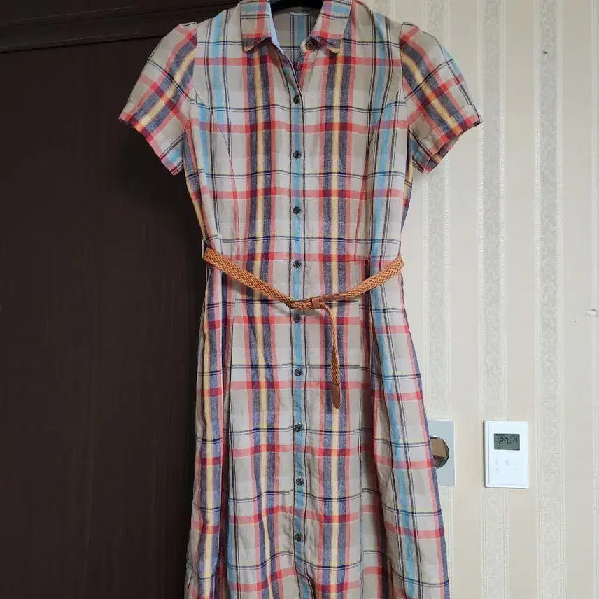 [BUNJANG] Check Pattern Shirt Dress - Beige/Blue/Red / 체크무늬 셔츠 원피스 베이지/블루/레드
