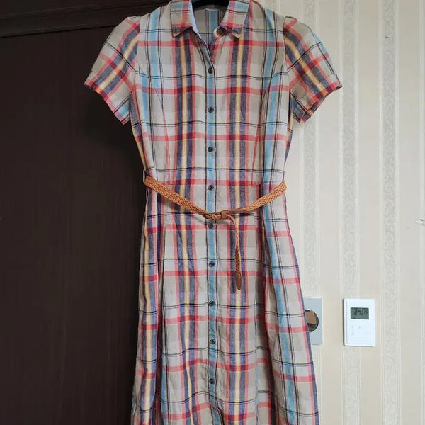 [BUNJANG] Check Pattern Shirt Dress - Beige/Blue/Red / 체크무늬 셔츠 원피스 베이지/블루/레드