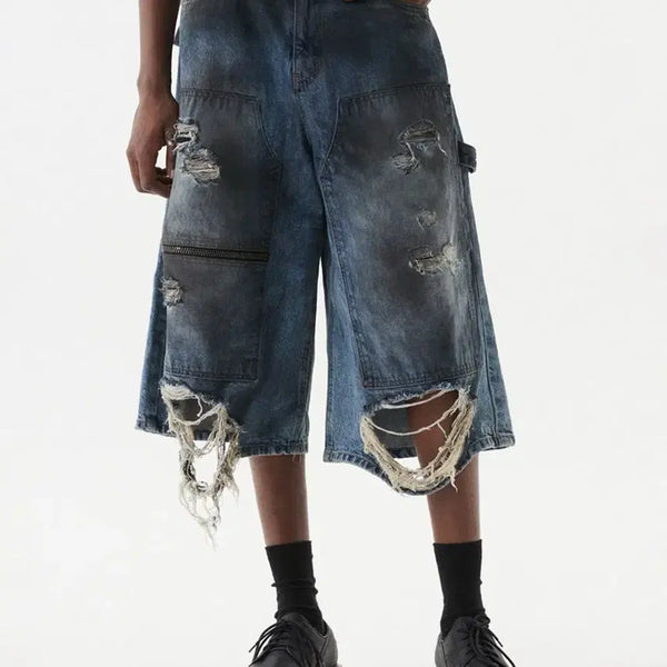 [BUNJANG] DNSR Distroyed Carpenter Bermuda Denim Pants Blue S / DNSR 디앤에스알 디스트로이드 카펜터 버뮤다 데님 팬츠 블루 바지 S