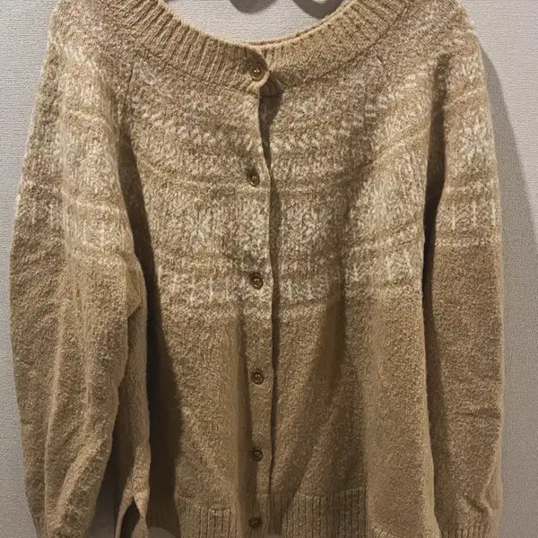 [BUNJANG] Morrigirl Nordic Pattern Knit Cardigan - Beige / 모리걸 노르딕 패턴 니트 가디건 베이지