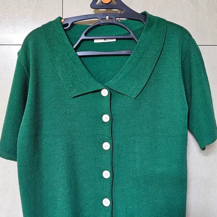 [BUNJANG] Short Sleeve Knit - Green, Collar Neck, Sizes 55-77 / 새상품)카라넥 반팔 니트 그린 55~77