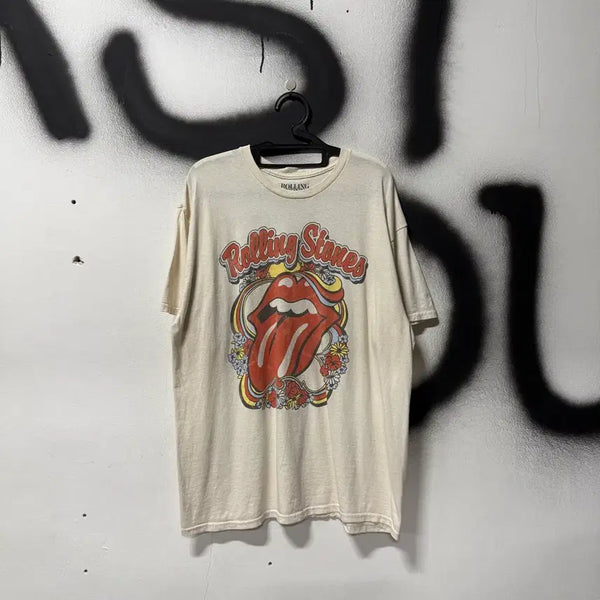 [BUNJANG] Rolling Stones Big Print T-Shirt Ivory Cream / 롤링스톤스 빅 프린팅 반팔 티셔츠 아이보리 크림