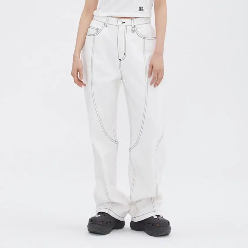 [BUNJANG] Tageto Curved Stitch Pants Cream Size 2 / 타게토 커브 스티치 팬츠 크림 2 사이즈