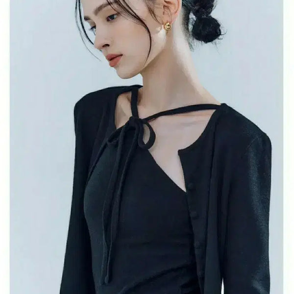 [BUNJANG] Ivana Helsinki Sara Cardigan & Ribbon Top Set (Black, S) / 이바나헬싱키 사라 가디건 & 리본탑 세트(블랙,S)