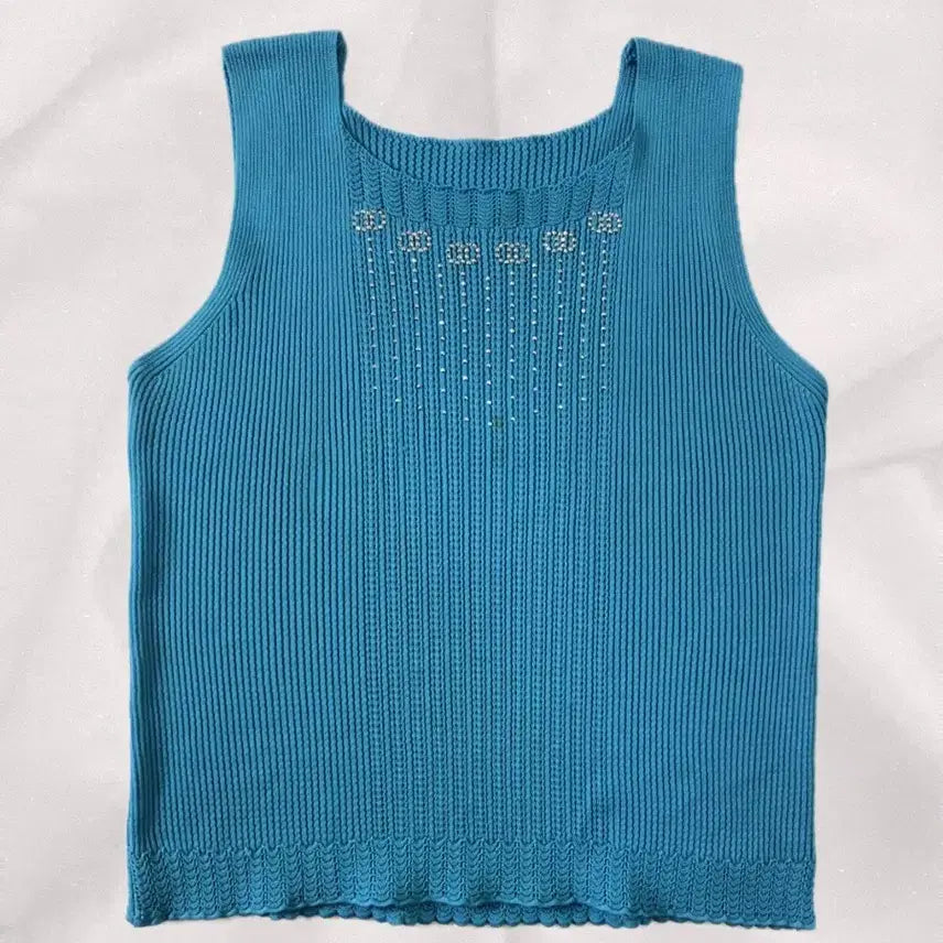 [BUNJANG] Blue Cubic Point Sleeveless Top / 블루 큐빅 포인트 슬리브리스